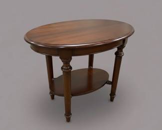 Oval Pedestal Side Table with Lower Shelf Bombay Style