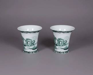 Pair of Green Transferware Vases