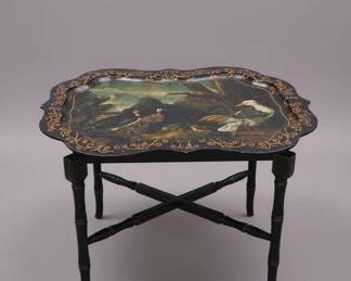 Victorian PapierMache Tray Table with Bird Motif