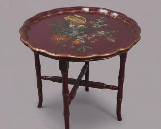 Pair of Chinoiserie Style Accent Chairs and Tray Table Set