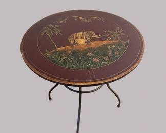 Round Enameled Side Table with Elephant Motif