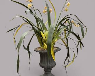 Cast Iron Urn Planter with Faux Orchid Arrangement
