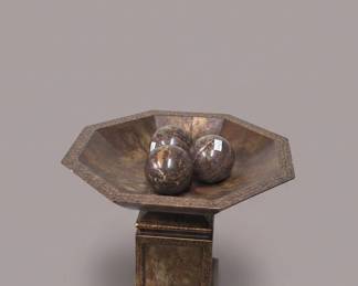 Polished Stone Decorative Balls in Octagonal Pedestal Bowl