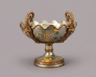 Capodimonte Style Fruit and Floral Motif Pedestal Bowl