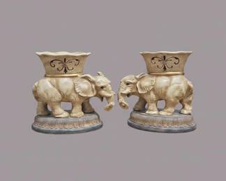Pair of Ceramic Elephant Planters