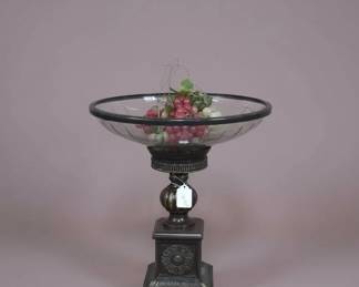 Glass Compote with Decorative Base and Faux Grapes