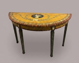 L. Hitchcock Stenciled Maple Demilune Console Table