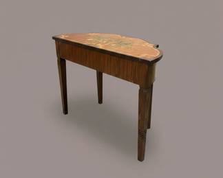 Antique Demilune Side Table with HandPainted Floral Motif