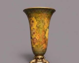 Art Nouveau Floral Vase with Gilt Bronze Base by Mark Roberts