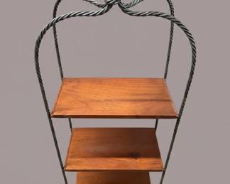 Wrought Iron and Wood Tiered Etagere Shelf