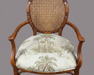 Louis XVI Style Cane Back Armchair with Tropical Upholstery