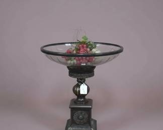 Glass Compote with Decorative Base and Faux Grapes