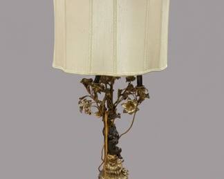 French Empire Style Gilt Bronze Candelabra Lamp with Cherub