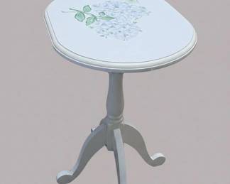 White Pedestal Side Table with HandPainted Floral Decal