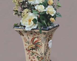 Wong Lee Porcelain Vase with Rooster and Floral Motif