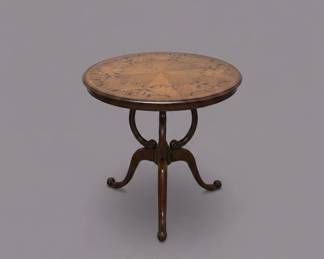 Round Marquetry Inlay Accent Table