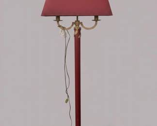 Red Toleware Bouillotte Floor Lamp with Ornate Base