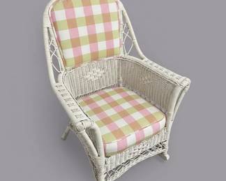 White Wicker Armchair with Pastel Gingham Cushions