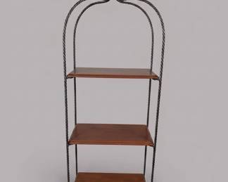 Wrought Iron and Wood Tiered Shelf Unit