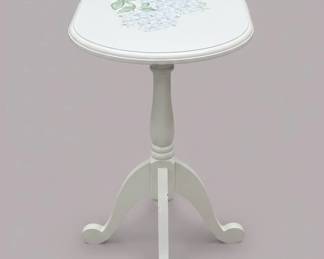White Pedestal Side Table with Lilac Floral Decal