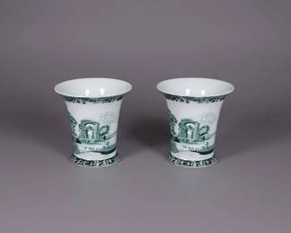 Pair of Green Transferware Vases