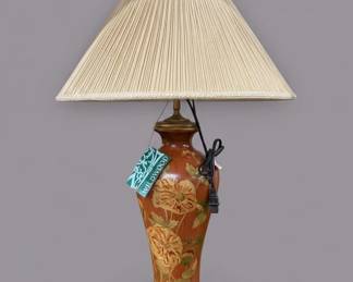Wildwood Blossoms on Red Ceramic Table Lamp