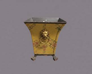 Pair of French Tole Style Cachepots with Lion and Monkey Motifs