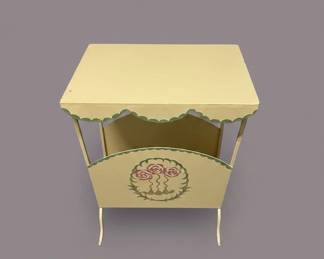 Vintage HandPainted Floral Accent Table with Magazine Rack