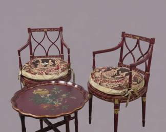 Regency Style GiltDecorated Armchairs and Tray Table Set
