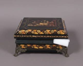 Vintage Japanese Black Lacquer Chinoiserie Jewelry Box