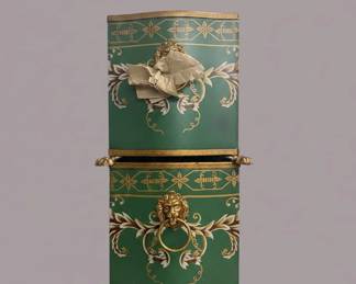 Set of Two Emerald Green Chinoiserie Nesting Boxes with Lion Head Pulls