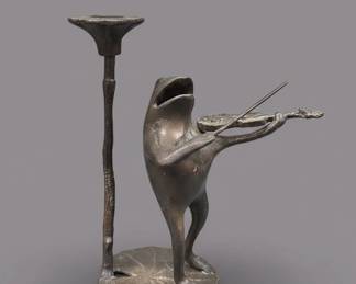 Bronze Frog Violinist Candlestick Holder