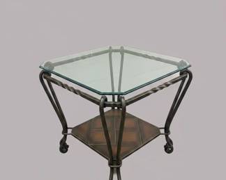 Maitland Smith Style Wrought Iron and Glass Accent Table
