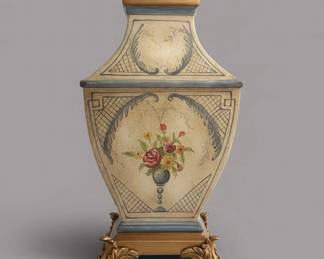 Vintage Toleware Style HandPainted Urn Planter with Floral Motif