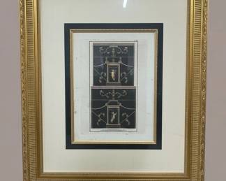 Antique Neoclassical Engraving of Putti and Arabesques after Pompeian Frescoes