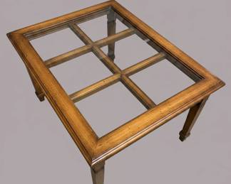 Wooden Coffee Table with Glass Top and MultiPaneled Insert