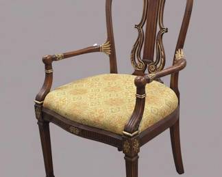 Jonathan Charles Buckingham Neoclassical Gilded Lyre Back Armchairs Set of B