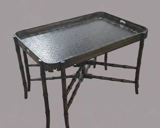 Campaign Style Faux Bamboo Folding Tray Table with Textured Inset