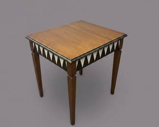 Vintage Accent Table with Geometric Inlay and Gold Accents