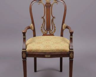 Jonathan Charles Buckingham Neoclassical Gilded Lyre Back Armchairs Set of