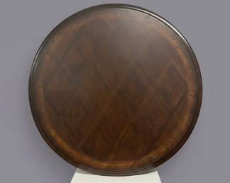 Round Pedestal Table with Decorative Inlay and Oval Painted Plaque