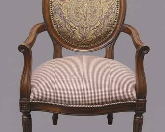 Upholstered Armchair with Paisley and Gingham Fabric