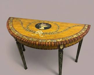 Adams Style Paint Decorated Satinwood Demilune Console Table