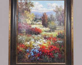 Impressionist Floral Landscape Oil Painting Signed C. Lawson