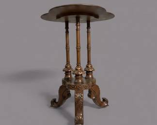 Antique Solid Mahogany Tier Side Table With Clover Shaped Top