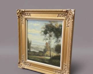 Landscape Oil Painting in Ornate Gilt Frame
