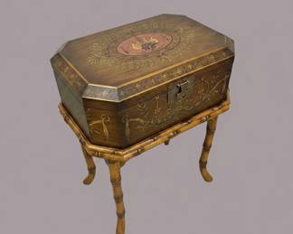 Octagonal Decorative Box Table with Painted Swans