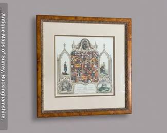 Antique Maps of Surrey, Buckinghamshire, and Botanical Prints