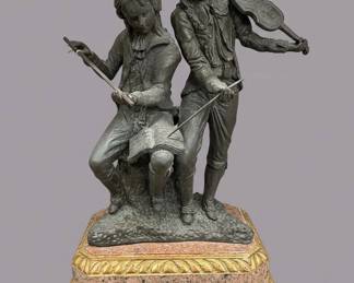Bronze Sculpture of Two Boys with Musical Instruments