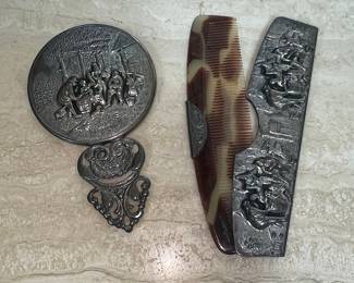 Vintage Silver Plate Comb Set with Ornate Embellishments